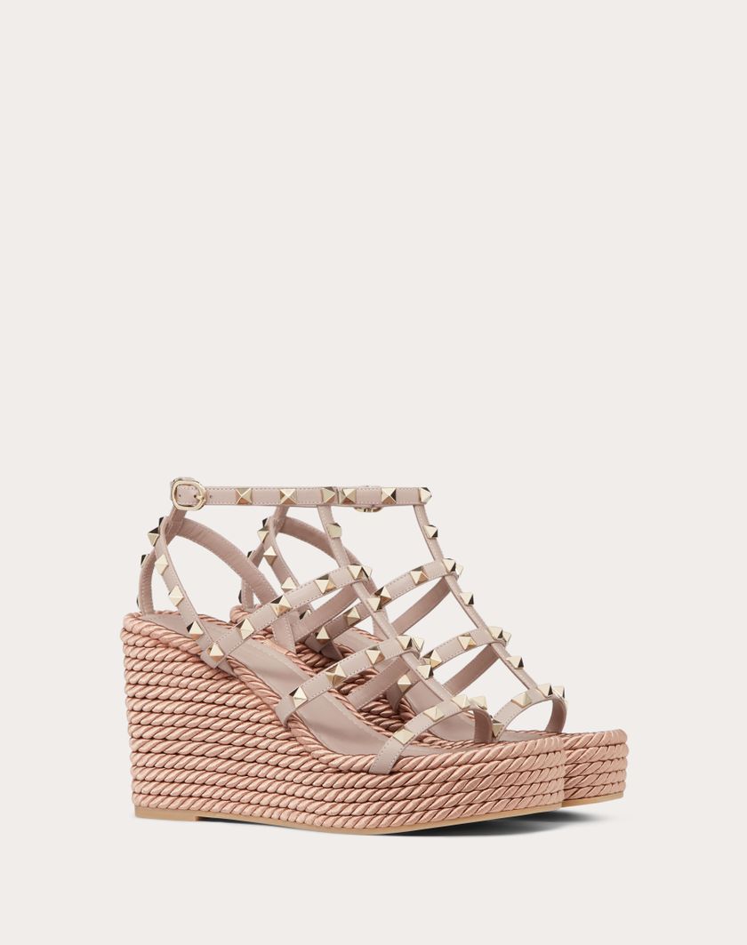 ROCKSTUD ANKLE STRAP WEDGE SANDAL IN CALFSKIN LEATHER 95 MM - Image 1